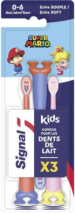 Signal Mario Kids Toothbrush 0-6 Years Extra Soft Pack of 3