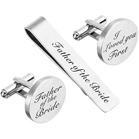 ZUNON Father of The Bride Cufflinks & Tie clips Father of The Bride Gifts I Loved You First Wedding Tie Clips Bar Tack (Cufflinks & tie clip) Cover