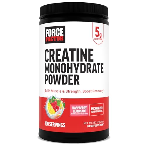 Image of Force Factor Creatine Monohydrate Powder, 5g Micronized Dose to Support Muscle Growth, Strength, Recovery, Cognitive Health & Working Memory, Raspberry Lemonade, 100 Servings