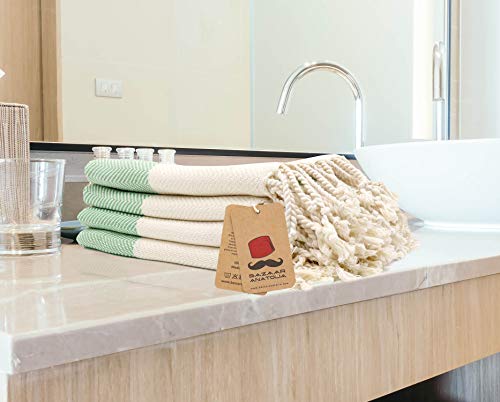 Turkish Hand Towel Set Of 4 Herringbone Peshtemal Towel 100% Cotton 45X20 Light Weight Thin Quick Dry Hand Bath Hair Tea Kitchen Dishcloth Set Green Hand Towels Decorative Bathroom Towel (Green) #TOP1