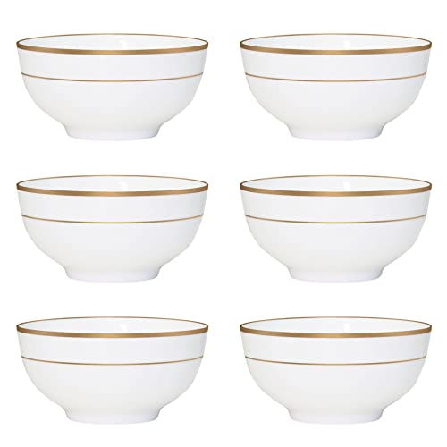 Qoutique Bone China Decorated Deep Bowl Set - 32 Ounce - Set Of 6, Large Cereal Bowl Set, For Soups And Salads, Serving Bowls, Large Capacity, Microwave & Dishwasher Safe, Gold Rim #TOP28