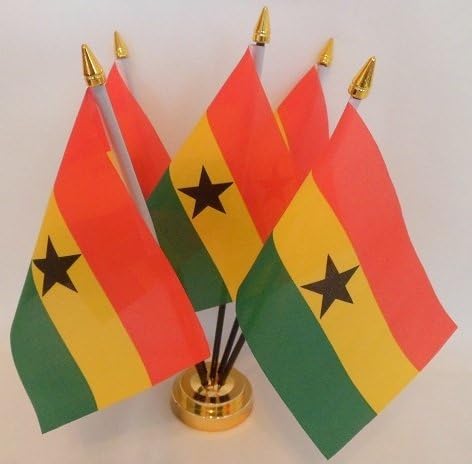 Ghana Ghanaian 5 Flag Desktop Table Display With Gold Base
