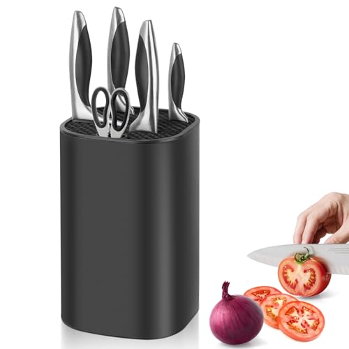 Knife Block Without Knives, Square Knife Holder Detachable Knife Block Holder Safe Storage Chef, Scissors, Slicer, Utility, Paring Knife Holder Kitchen Knives Storage Box Organiser Stand Bar -Black