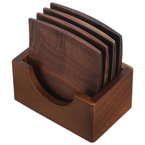 Dessous de verre carrés en noyer massif HOMSFOU avec support élégant - 2