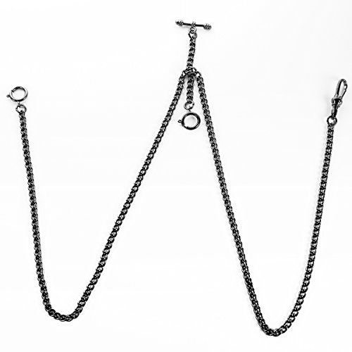 ManChDa Pocket Watch Double Albert Chain T-Bar Watch Chain Link 16 inch 3 Hook