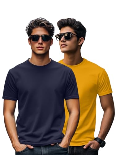 Image of Veirdo Regular Fit Half Sleeves Round Neck Solid Pure Cotton T-Shirt Combo for Men (Pack of 2, Available in S,M,L,XL & 2XL)