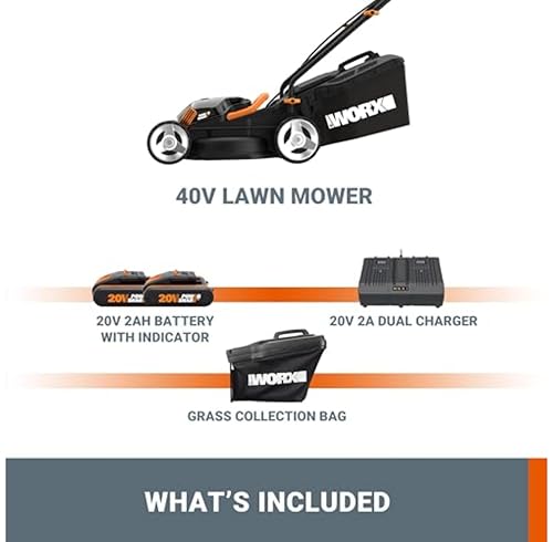 Worx WG779E.2 40V 34cm Cordless Lawnmower, ideal for Gardens up to 230㎡, Cut-to-Edge, striped Lawn Roller, foldable Handle, PowerShare, includes 2x 2.0Ah Batteries, Charger & 30L Grass collection bag - Image 7