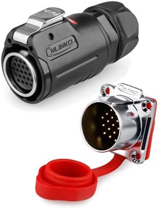 CNLINKO 24 Pin Power Industrial Circular Connector, Female Plug & Male Panel Mount Receptacles Socket Jack, Outdoor Waterproof IP67, AC DC, Heavy Duty