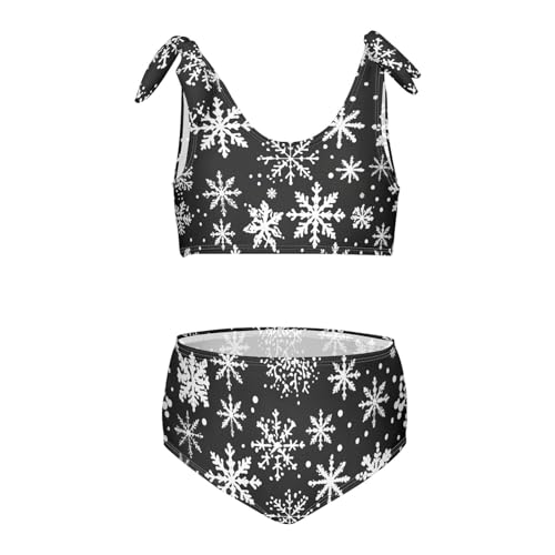 KLL Snowflake Black and White Background Girl 2 Piece Bikini Set Quick-Dry Swimsuit Swimming Suits Cute Shoulder Strap