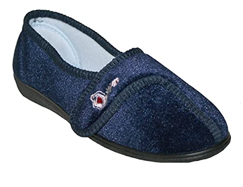 footloose.shoes Ladies Womens Touch and Close Riptape Strap Fastening Slippers Size UK 3 4 5 6 7 8 (Navy, 5 UK, numeric_5)