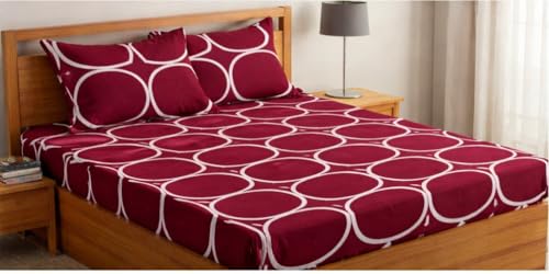 Image of Jashan 210 TC Glace Cotton Comfort Rings Bedsheet with Pillow Cover - Ultra Soft Cotton Queen Bed Sheet for Daily Comfort - Maroon 90x100 Inche 3 Pc Bedding Set