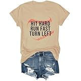 Photo Gallery maglietta da baseball con scritta "mom hit hard run fast turn left t-shirt, baseball mom tee, cachi, m Photo Gallery maglietta da baseball con scritta "mom hit hard run fast turn left t-shirt, baseball mom tee, cachi, m