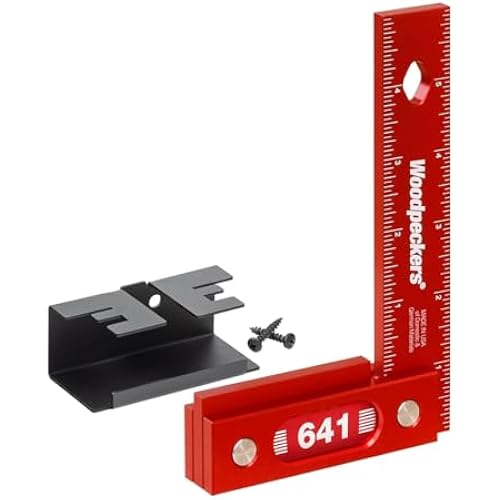 Woodpeckers Precision Woodworking Square, 6 Inch, Aluminum, USA Made, Feature Packed Square, Self Standing, Shoulder Lip, Laser Engraved Scales