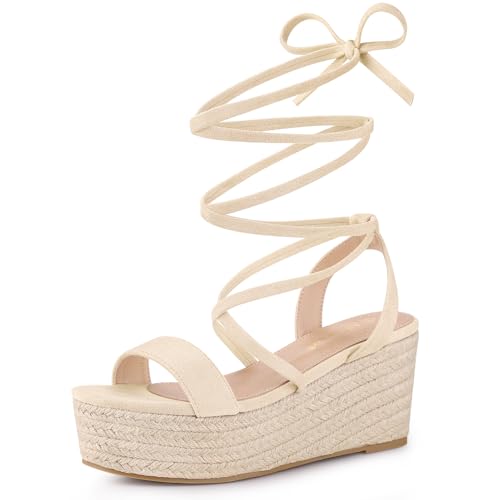 Allegra K Damen Espadrille Wedges - Plateau-Sandalen Mit Schnürung & Keilabsatz 3 7/8 Zoll