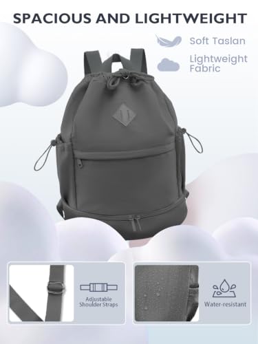 Image of RHDZO Drawstring Gym Backpack with Shoe Compartment & Wet Pocket, Dark Gray