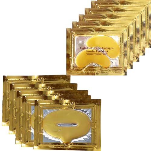 5 Pairs Each Lip Masks & Eye Mask, Power Crystal Gel 24K Lip Eye Mask, Effectively Nourishes the Lip & Eye Skin, Anti-Aging Eye Patches for Moisturizing, Reducing Fine Lines Dark Circle