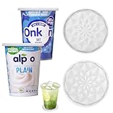 Joghurt Deckel 500g, Wiederverwendbare Silikondeckel Joghurtbecher, Großer Silikon Deckel, Wendbar Zur Verwendung Als Untersetzer, Geeignet Für Becherdeckel, Untersetzer (2, Transparentes Weiß)