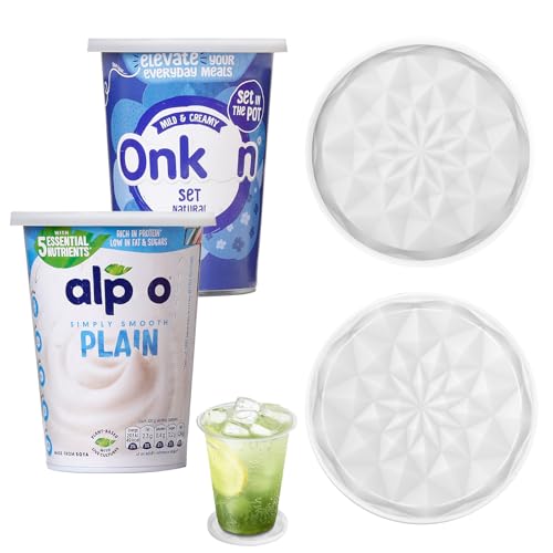 Joghurt Deckel 500g Wiederverwendbare Silikondeckel Joghurtbecher Großer Silikon Deckel Wendbar Zur Verwendung Als Untersetzer Geeignet Für Becherdeckel Untersetzer (2 Transparentes Weiß)