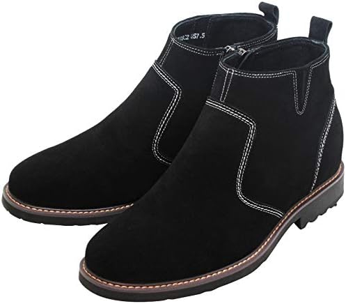 CALTO Men's Invisible Height Increasing Elevator Shoes - Black Nubuck Leather Mid-top Casual Zipper Boots - 3.2 Inches Taller - Y41082 - Size 9 D(M) US | Image 2