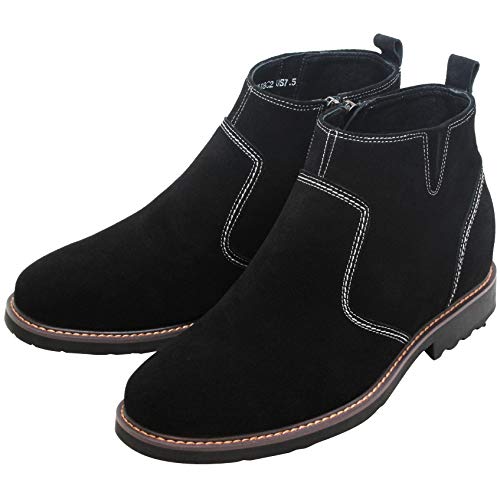 CALTO Men's Invisible Height Increasing Elevator Shoes - Black Nubuck Leather Mid-top Casual Zipper Boots - 3.2 Inches Taller - Y41082 - Size 9 D(M) US3
