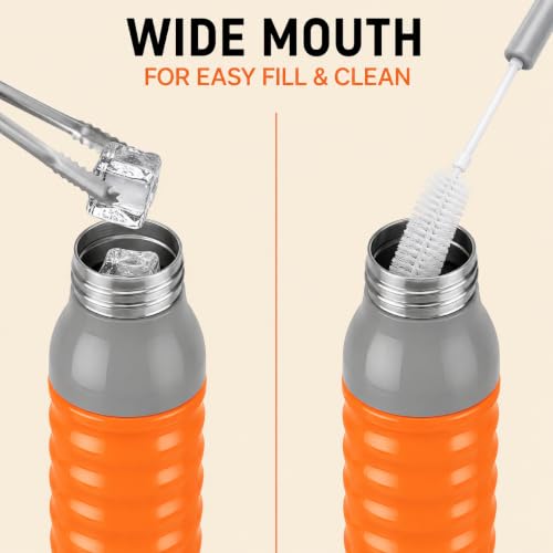 Image of CELLO Puro Steel-X Delta 600 PU Insulated Water Bottle for Office 550 ml Orange | Wide Mouth Easy to Carry with Strap Leak Proof Flip Top Lid Inner Steel Water Bottle for School Kids, College & Travel