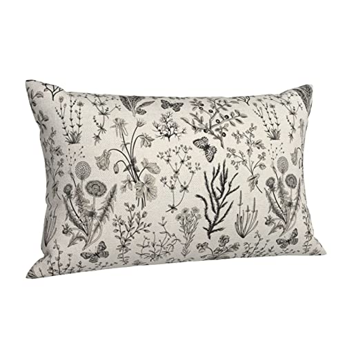 Image of AEIOAE Spring Pillow Covers 12x20 Inch Set of 2,Black Gray Wild Flower Plant Throw Pillows Case,Seasonal Floral Outdoor Decorative Linen Farmhouse Decor Cushion Covers for Home Sofa Bed Couch