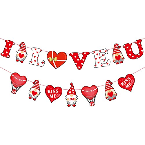 Image of FestikoI Love You Gnomes Banner, Valentine's Day Decorations Banners Wedding Anniversary Engagement Banners Garland Photo Props Banner for Party Home Decorations