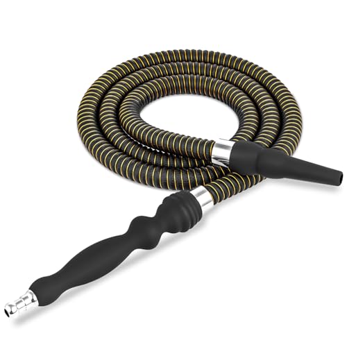 Hookah Hose Shisha Hose Washable Soft Touch Rubber Handle Alloy Tip Leather Wrapped 60 Shisha Hookah Hose Perfect Fit Hookah Set (Black Hose)