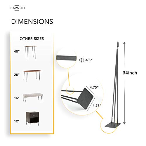 Barn Xo Hairpin Leg, Metal Table Leg Set Of (4),Modern Industrial, 3-Rod Hairpin Leveling Legs - Raw Steel - 16 Inch High To 40 Inch High (34" H Counter Height, Clear Matte) #TOP1