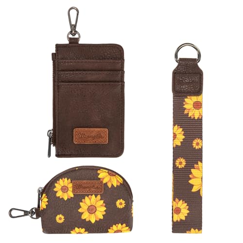 Image of Wrangler KeyChain Wristlet Wallets for Women Sunflower Floral Dual Pouch Wristlet Western Credit Card Holder Wallet with Zipper Pocket