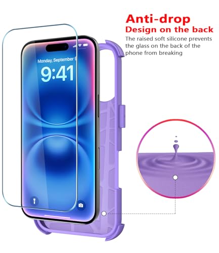 Image of Diverbox for iPhone 16 Case [Shockproof] [Dropproof] [Tempered Glass Screen Protector + Camera Protectors] Heavy Duty Protection Phone Case Cover for Apple iPhone 16 (Purple)