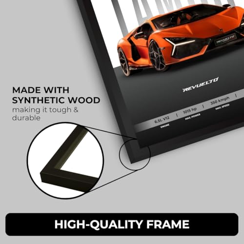 Image of Lamborghini Revuelto Poster | Framed Lamborghini A4 Sized (31 x 23 cm) | Car Poster for Wall, Gift for Boys, Supercar Posters | Supercar Frames | Car Posters for Wall, Bedroom, Hostel, Study Room (F 011)