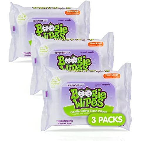 Saline Nose Wipes by Boogie, for Baby & Kids, Face, Hand & Body, FSA/HSA Eligible, Made with Vitamin E, Aloe, and Natural Saline, Lavender Scent, 30 Count (Pack of 3) Cover