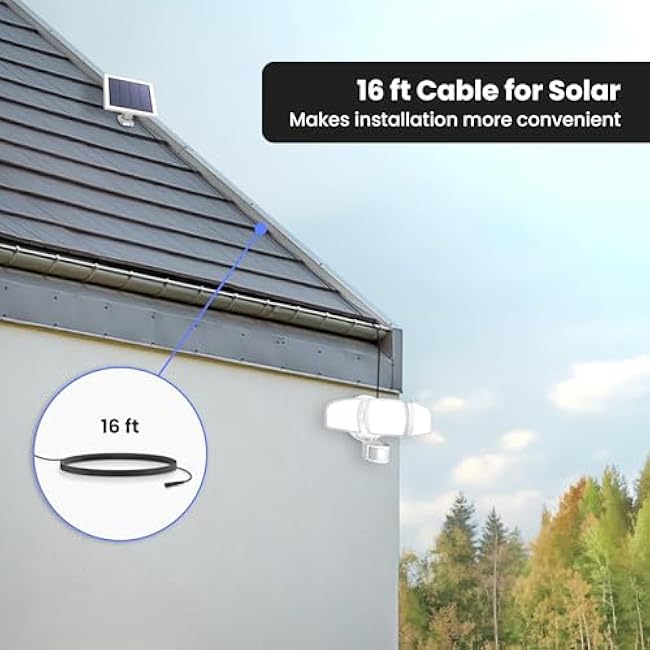 Feit Electric Outdoor LED Triple Head Solar Security Flood Lights with Motion Sensor, Dusk-to-Dawn Sensor, 3000 Lumens Floodlight, 5000K Daylight, No Hardwiring Needed, S13TFL/3000MOTSOL/WH