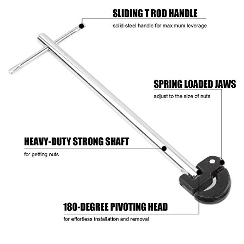 HNBun Pro Basin Wrench, Extra Large Jaw 3/8-Inch to 1-1/4-Inch Capacity, Adjustable Spring Loaded Basin Wrench, 12-Inch Reach