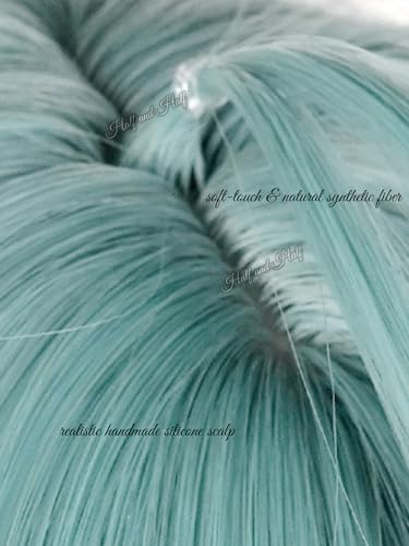 Image of Half and Half Green Ponytail Anime Wig Light Teal Little Devil Cosplay Twin Tails Wigs 37.5'' Gothic Lolita Singer Costume Wigs for Women Halloween Party Daily