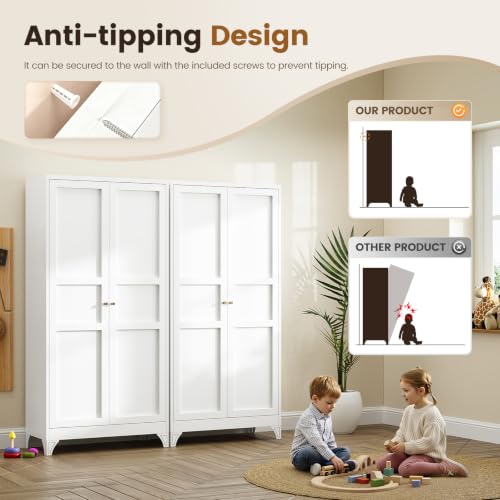 Image of Yizosh Metal Storage Cabinet with 2 Doors and 4 Adjustable Shelves - 71 inch White Kitchen Pantry Storage 4-Tier Tall Steel Cabinets Locker for Kitchen, Living Room, Dining Room