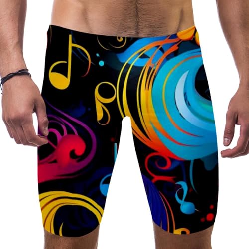 Colorful Music Notes Swimsuit for Men & Boys,Competition Lap Swim Suit, Square Leg Endurance Training