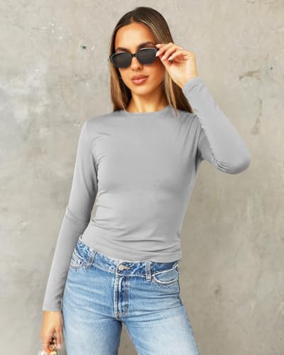 Image of Abardsion Women's Slim Lightweigh Long Sleeve T Shirts | Fall Clothes 2026 Casual Basic Crewneck Going Out Crop Tops Y2K