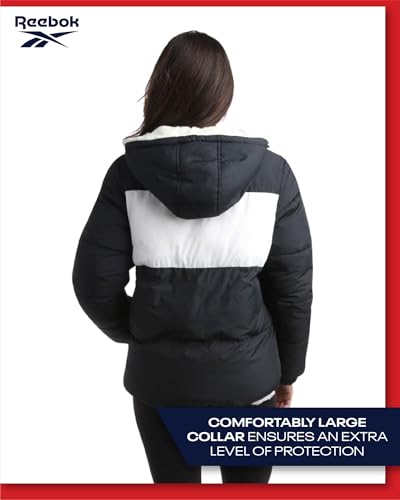 Reebok Women's Reversible Quilted Puffer Coat with Sherpa Fleece Lining - Jet Black, Size Medium - Image 7