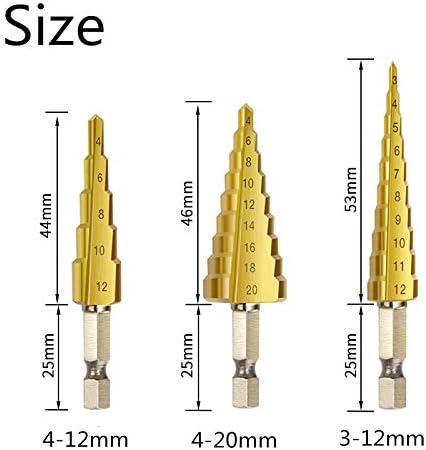 3Pcs/Set Titanium Coate Stepd Drill Bit Set Hex Step Drill Cone Drill Bits Hole Cutter for Wood Stainless Steel Sheet Metal Plastic