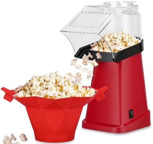 ATSENT Hot Air Popcorn Popper Maker with Popcorn Bowl, Popcorn Machine with Measuring Cup, 16 Cups, Red