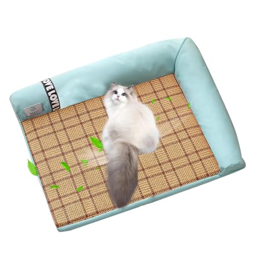 猫用冷却マット洗えるペット用冷却パッド, 夏用冷却マット、犬用ベッドマット、ノンスティックスリーピングパッド、ベッド、犬小屋用の取り外し可能な猫マット 四隅グリーンM