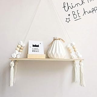 Wall Floating Shelf Decorative Swing Hanging Rope Nordic Display Shelves Wall Mounted for Home Storage Organizer Decoration with Tassel&Wooden Plank for Bedroom Living Room Bathroom (White)
