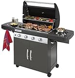Campingaz Gasgrill 4 Series Classic EXSE, BBQ Grill mit 4 Edelstahl-Brennern und Seitenkocher, Standgrill mit Deckel und Thermometer, InstaClean Reinigungssystem und Culinary Modular System