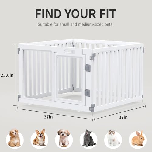 Clear Acrylic Dog Playpen with Door,23.6" Puppy Playpen,Easy Assemble Pet Fence for Puppies/Small Dog Play Pen Indoor (White, 23.6"&40", 4 PC(Fence)) — view 2