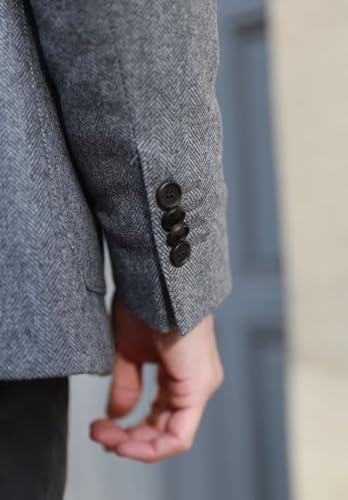 Men's V-Neck Herringbone Blazer Formal Slim Fit Tweed Blend Sports Jacket for Party3