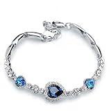 Simsly Damen Herz Armband Sparkling Blau Strass Armband Eleganz Herzarmbänder Armreif Geschenk für Frauen und Mädchen (21cm/8.5inch)