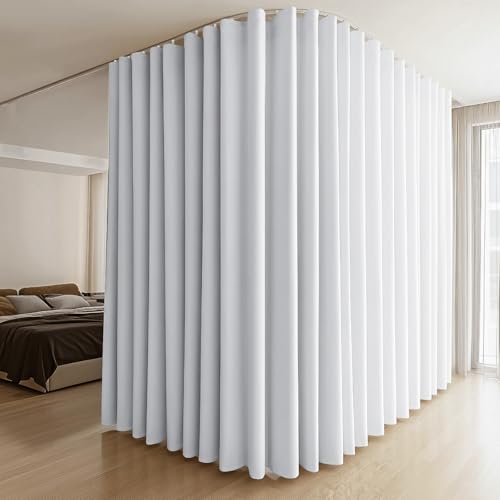 Image of Room Divider Curtains & Flexible Bendable Tracks Set,Privacy Dividers Ceiling Track Curtain Window Blackout Curtains for Living Room Bedroom (W180 x H108 In 1 Panel White Drape & White Rail)