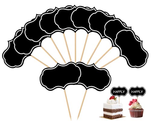 Cure Dent avec Drapeau Noir, 50pcs Panneaux de Buffet à Fromage + 1 Marqueur Blanc Etiquette Ardoise Alimentaire Forme de Tableau en Papier Vierge Pics à...